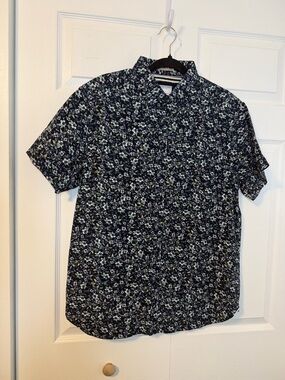 Men’s Large Micro Floral Denim & Flower Short Sleeve Button Down